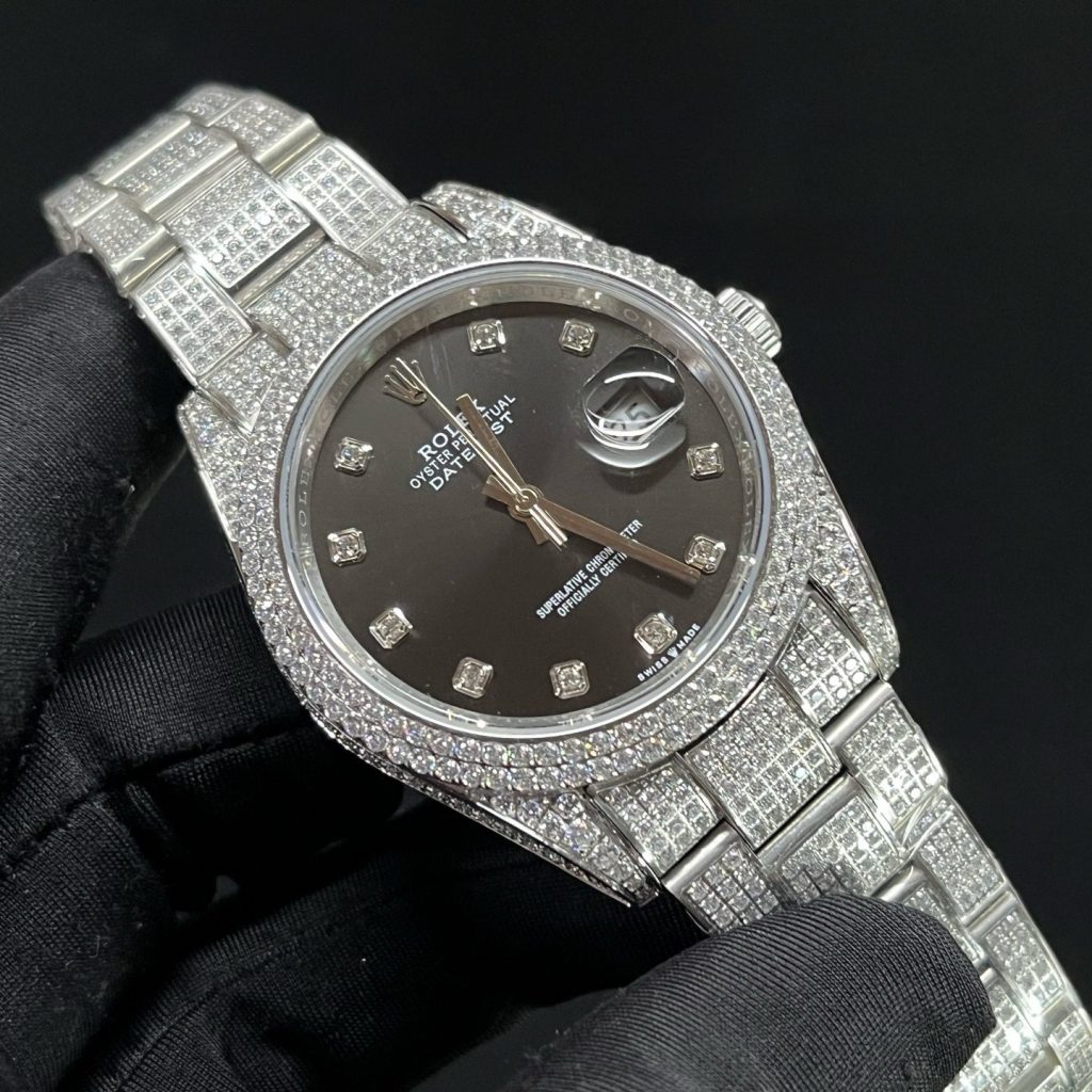 ROLEX Fully Set Moissanite Bracelet Watch - Square Roman Dial
