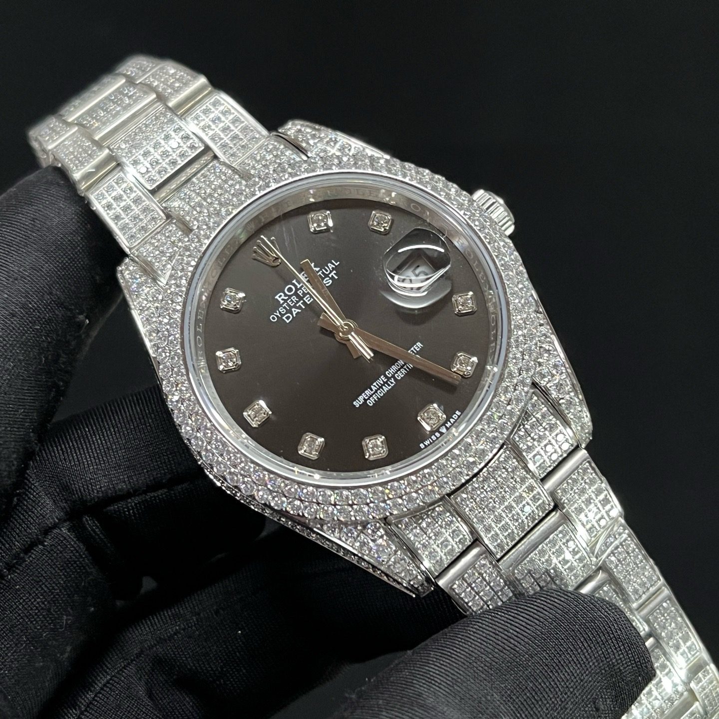 ROLEX Fully Set Moissanite Bracelet Watch - Square Roman Dial