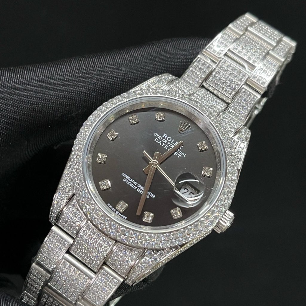 ROLEX Fully Set Moissanite Bracelet Watch - Square Roman Dial