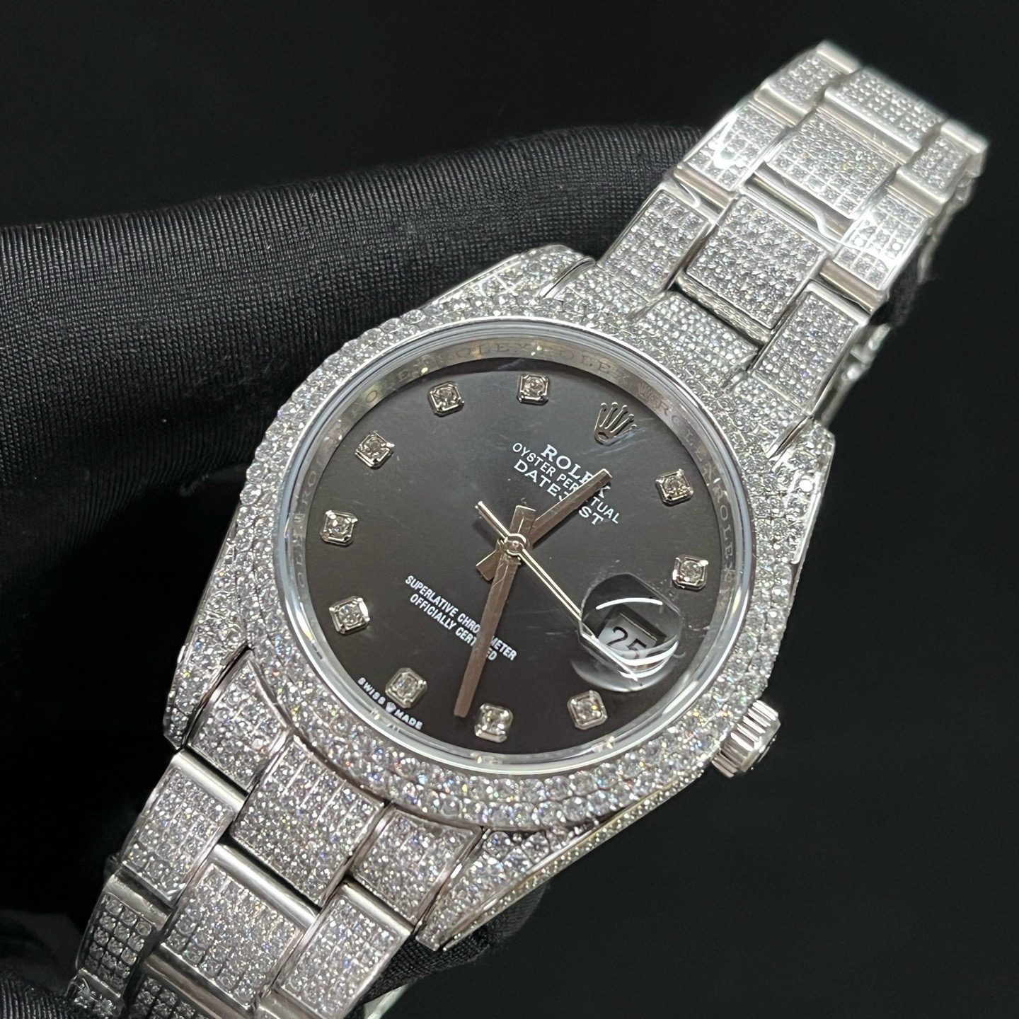 ROLEX Fully Set Moissanite Bracelet Watch - Square Roman Dial