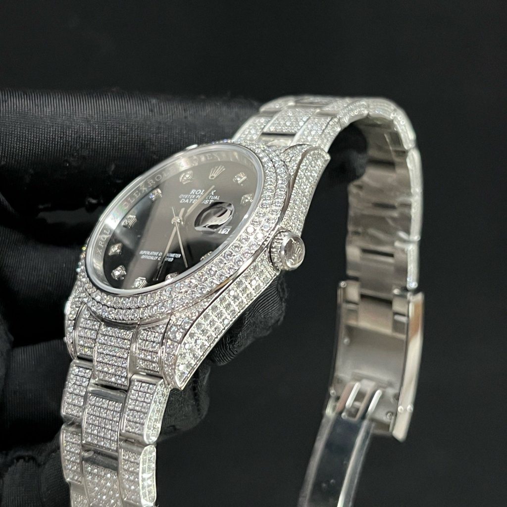 ROLEX Fully Set Moissanite Bracelet Watch - Square Roman Dial