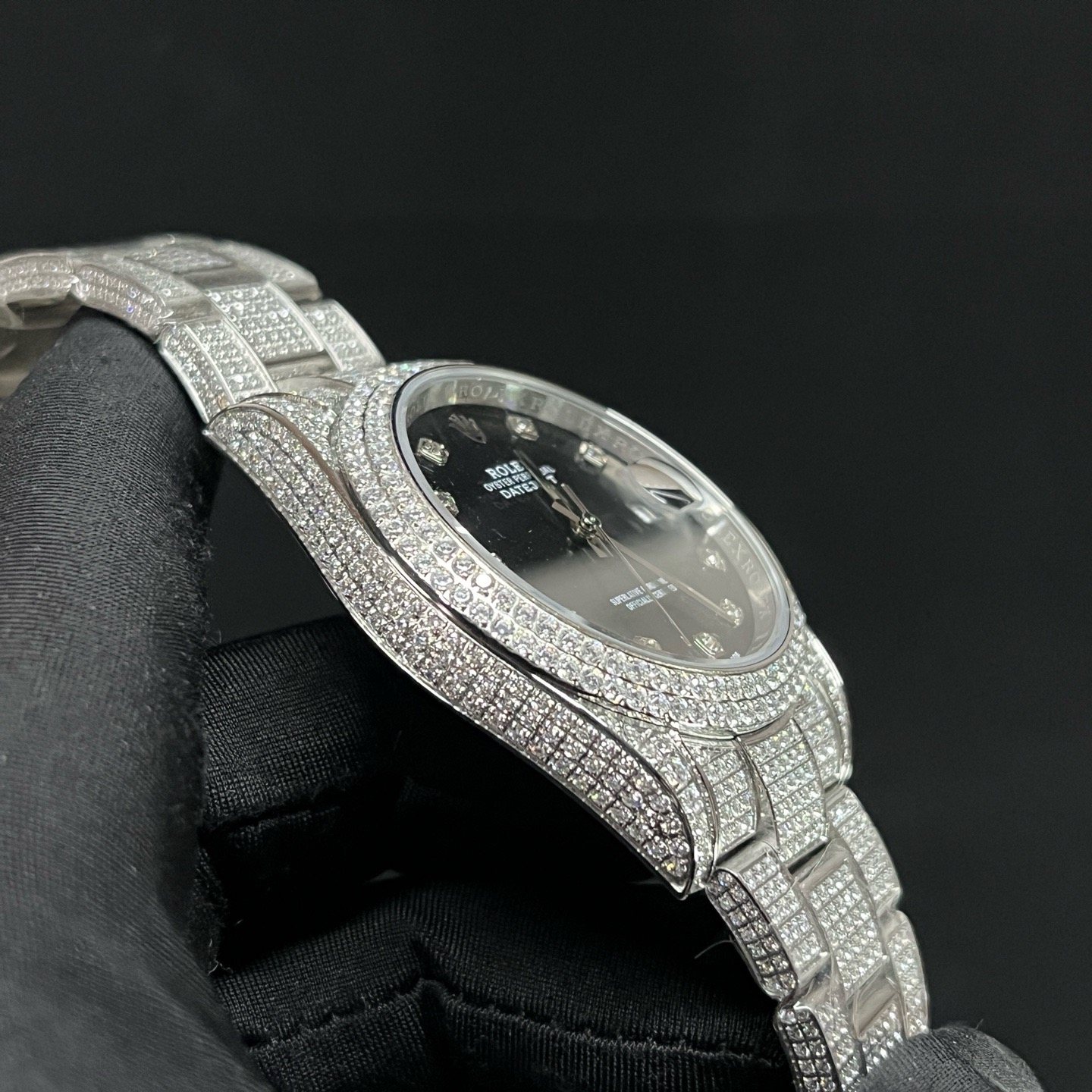 ROLEX Fully Set Moissanite Bracelet Watch - Square Roman Dial