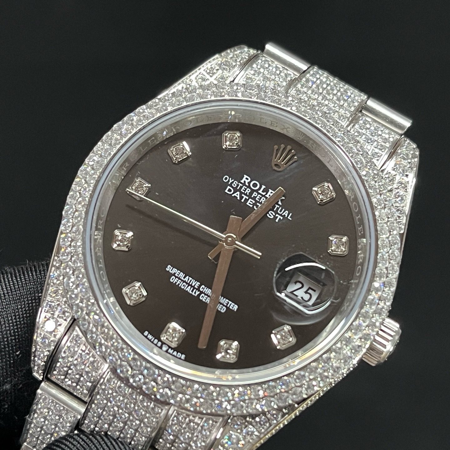 ROLEX Fully Set Moissanite Bracelet Watch - Square Roman Dial