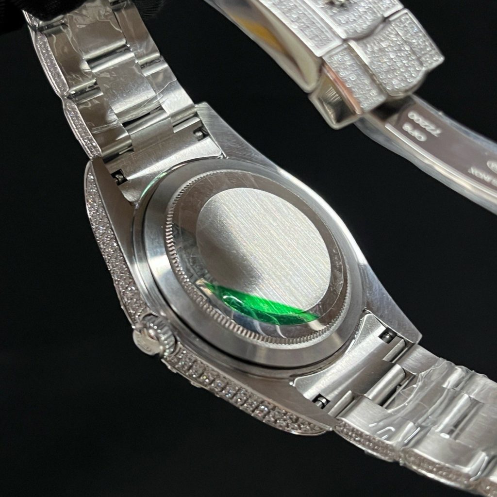 Rolex Datejust Style Automatic Watch, Diamond Dial Baguette Index White Gold Case Metal Bracelet