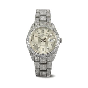 ROLEX Diamond-Set BraceletRolex Datejust Style Automatic Watch, White Dial Date Metal Bracelet Watch