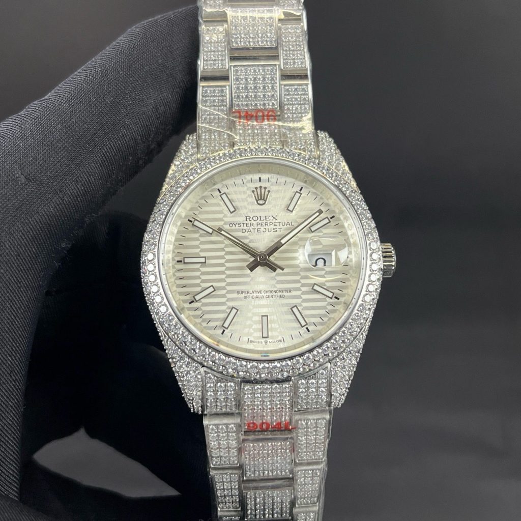 Rolex Datejust Style Automatic Watch, White Dial Date Stainless Steel Case Metal Bracelet 100m WR