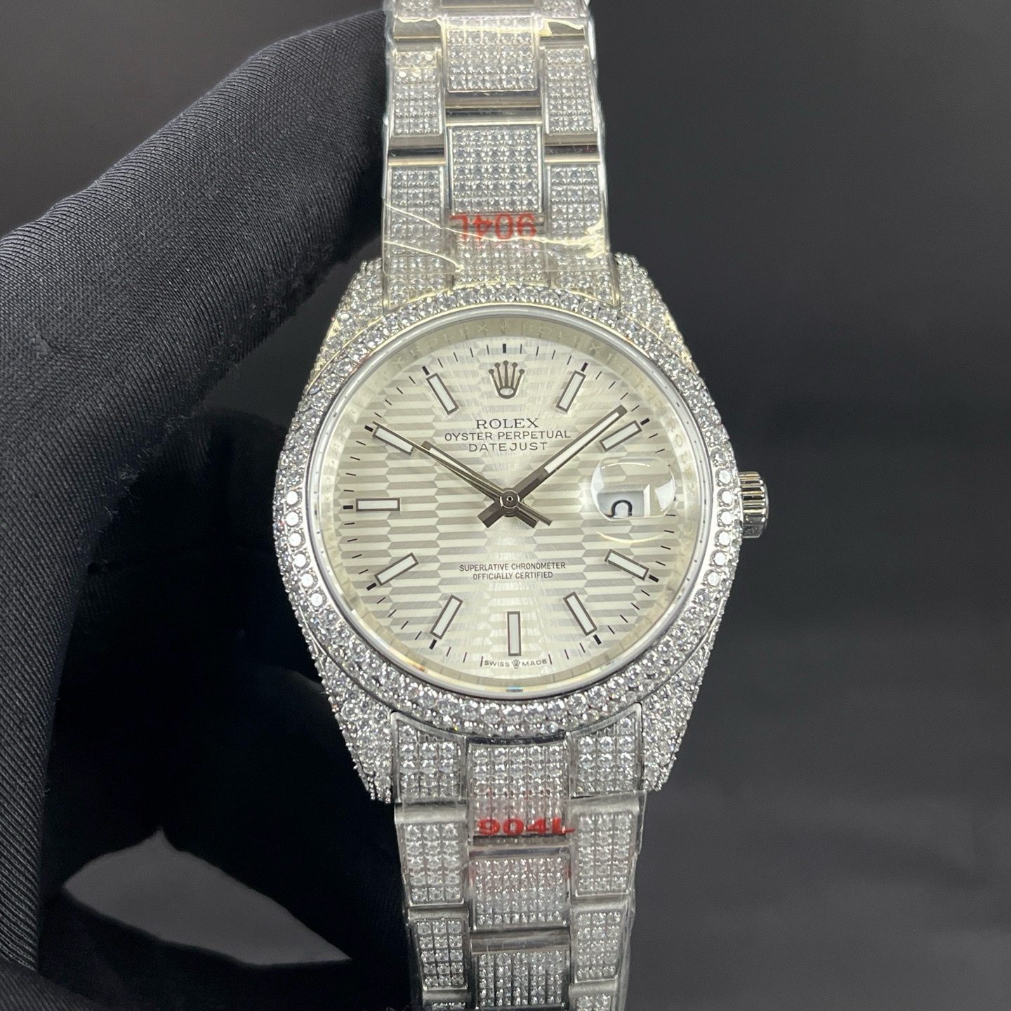 Rolex Datejust Style Automatic Watch, White Dial Date Stainless Steel Case Metal Bracelet 100m WR