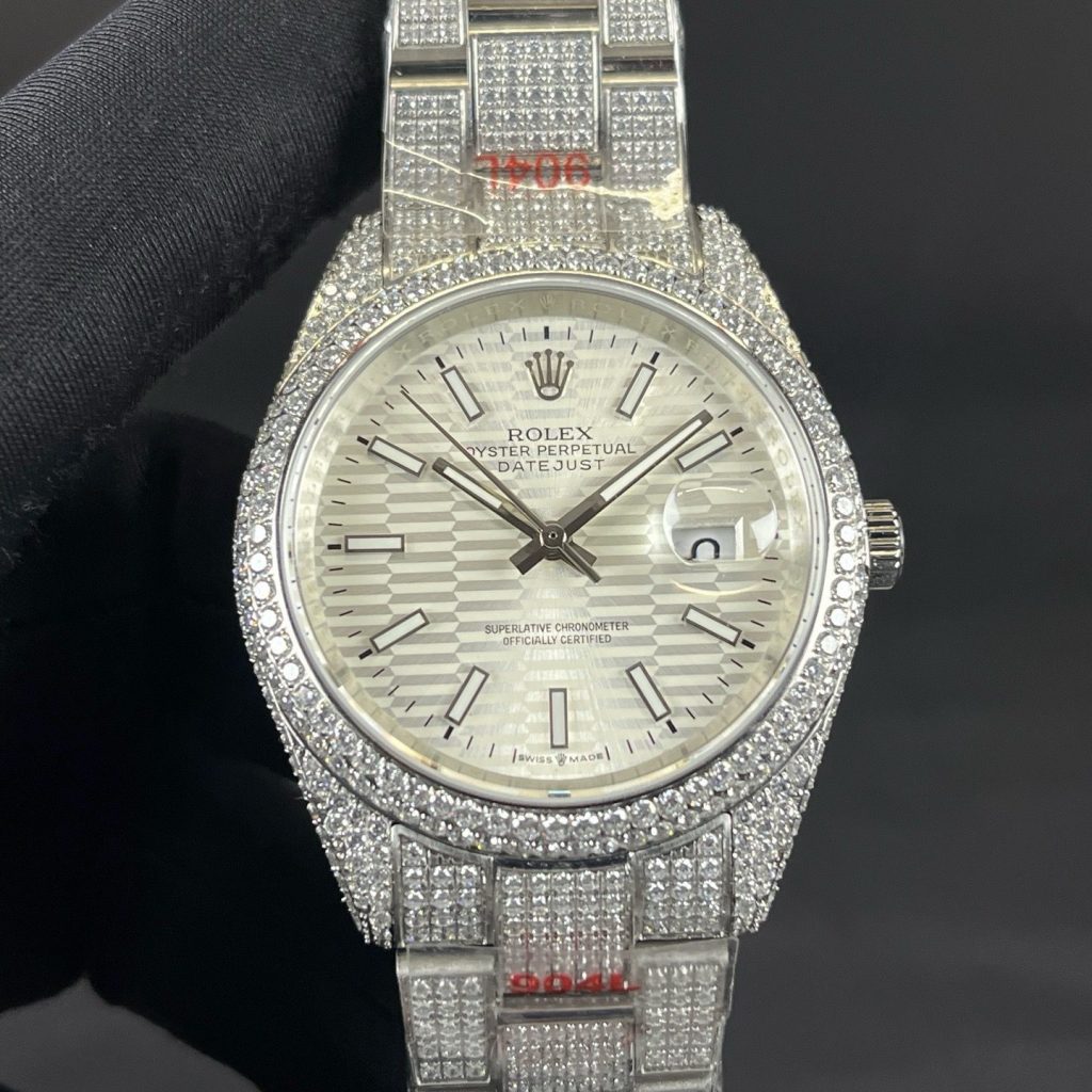 Rolex Datejust Style Automatic Watch, White Dial Date Stainless Steel Case Metal Bracelet 100m WR