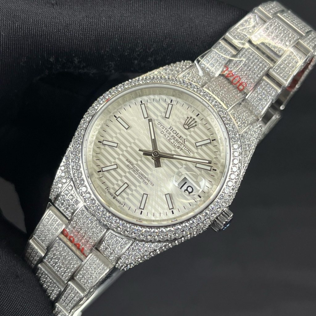 Rolex Datejust Style Automatic Watch, White Dial Date Stainless Steel Case Metal Bracelet 100m WR