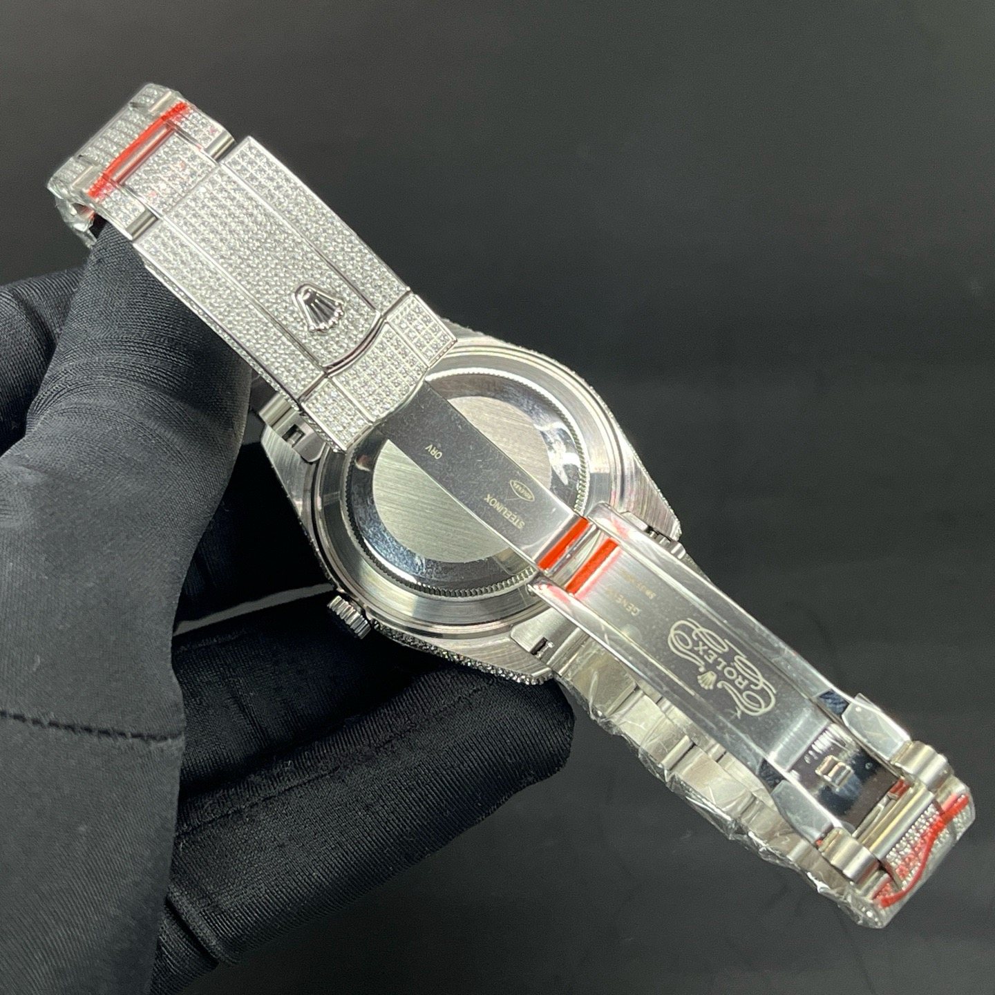 ROLEX Diamond-Set BraceletRolex Datejust Style Automatic Watch, Diamond Dial Roman Numeral Metal Bracelet Watch with Red Dial