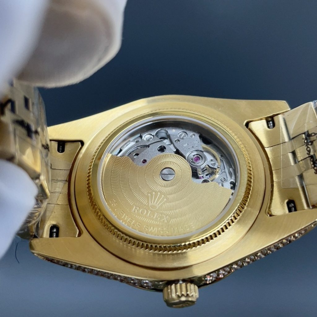 ROLEX Diamond-Set Gold BrRolex Day-Date Style Automatic Watch, Champagne Dial Roman Numeral Metal Braceletacelet Watch