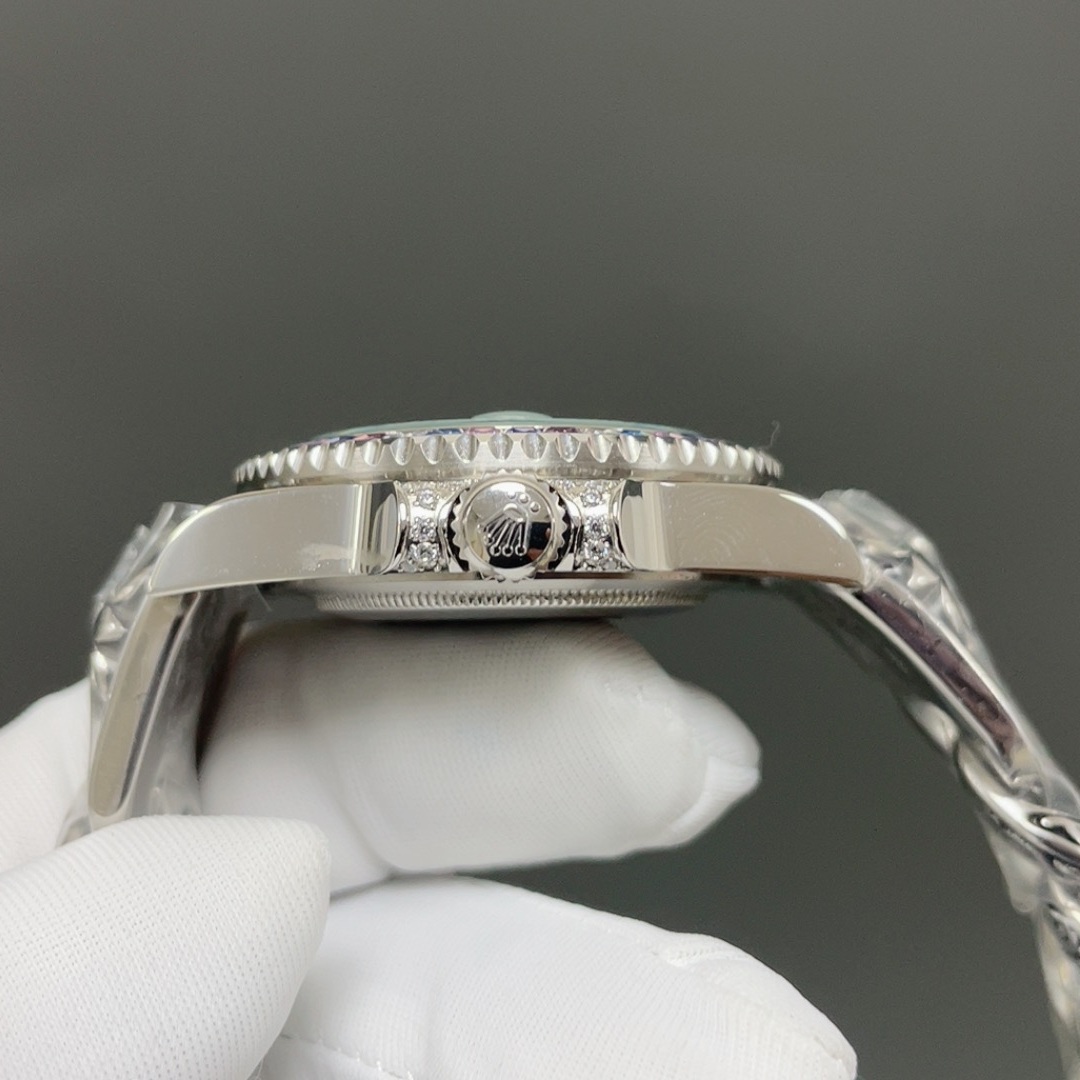 Rolex Submariner Style Automatic Watch, Blue Dial Diamond Index White Gold Case Sapphire Crystal