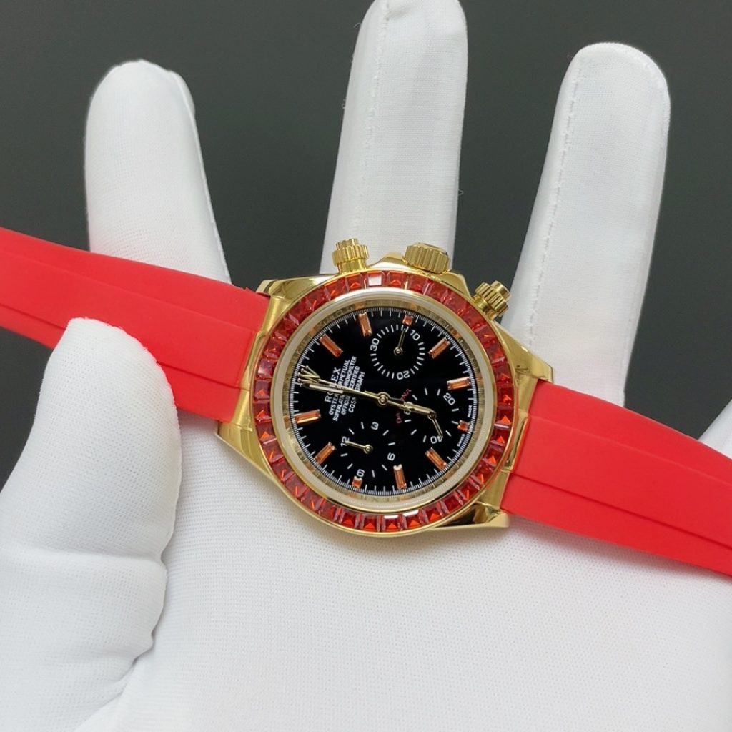 ROLEX Daytona WatchRolex Cosmograph Style Automatic Watch, Black Dial Rubber Strap