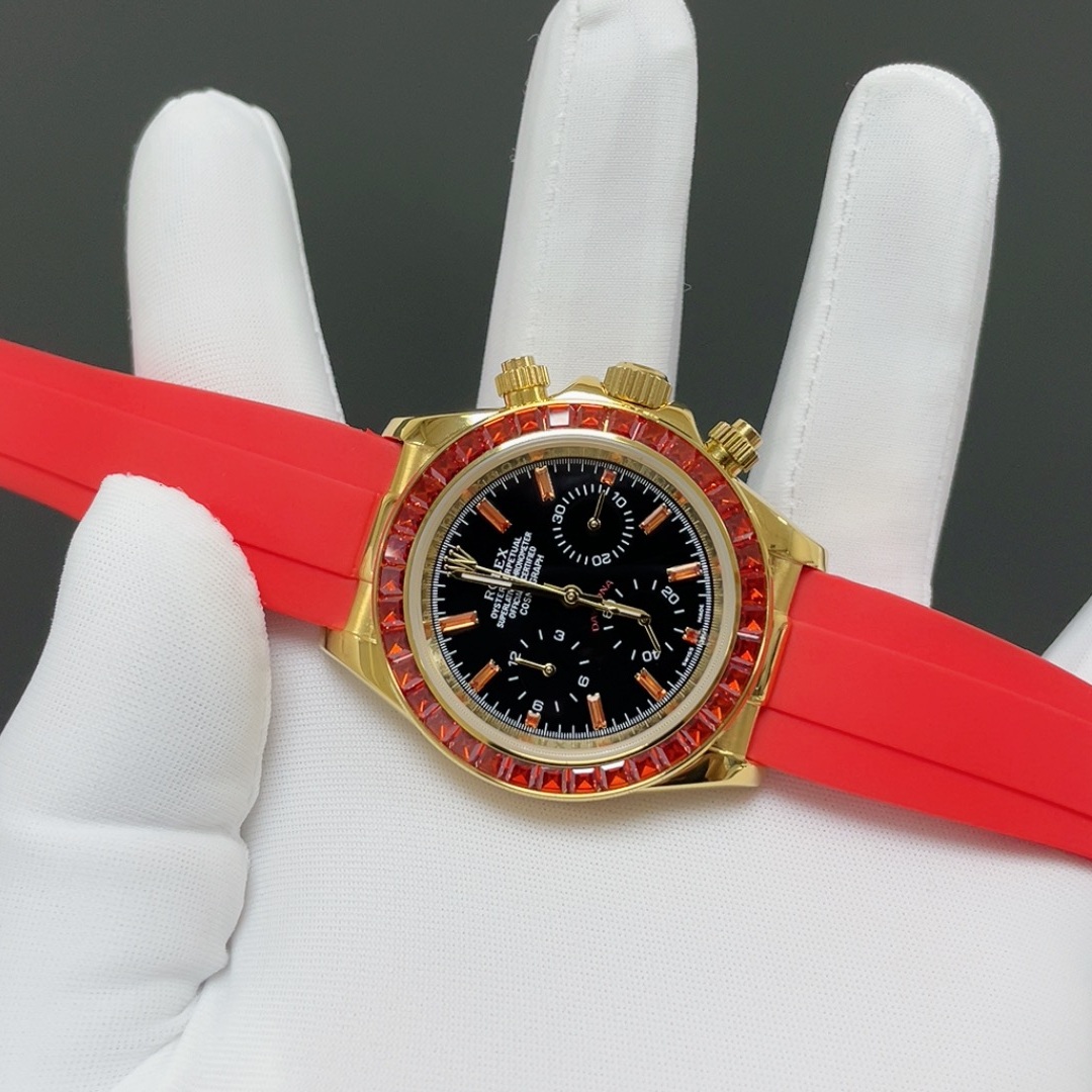 ROLEX Daytona WatchRolex Cosmograph Style Automatic Watch, Black Dial Rubber Strap