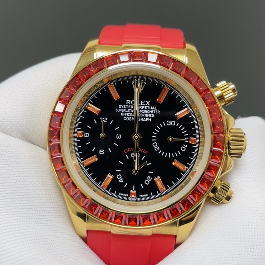 ROLEX Daytona WatchRolex Cosmograph Style Automatic Watch, Black Dial Rubber Strap