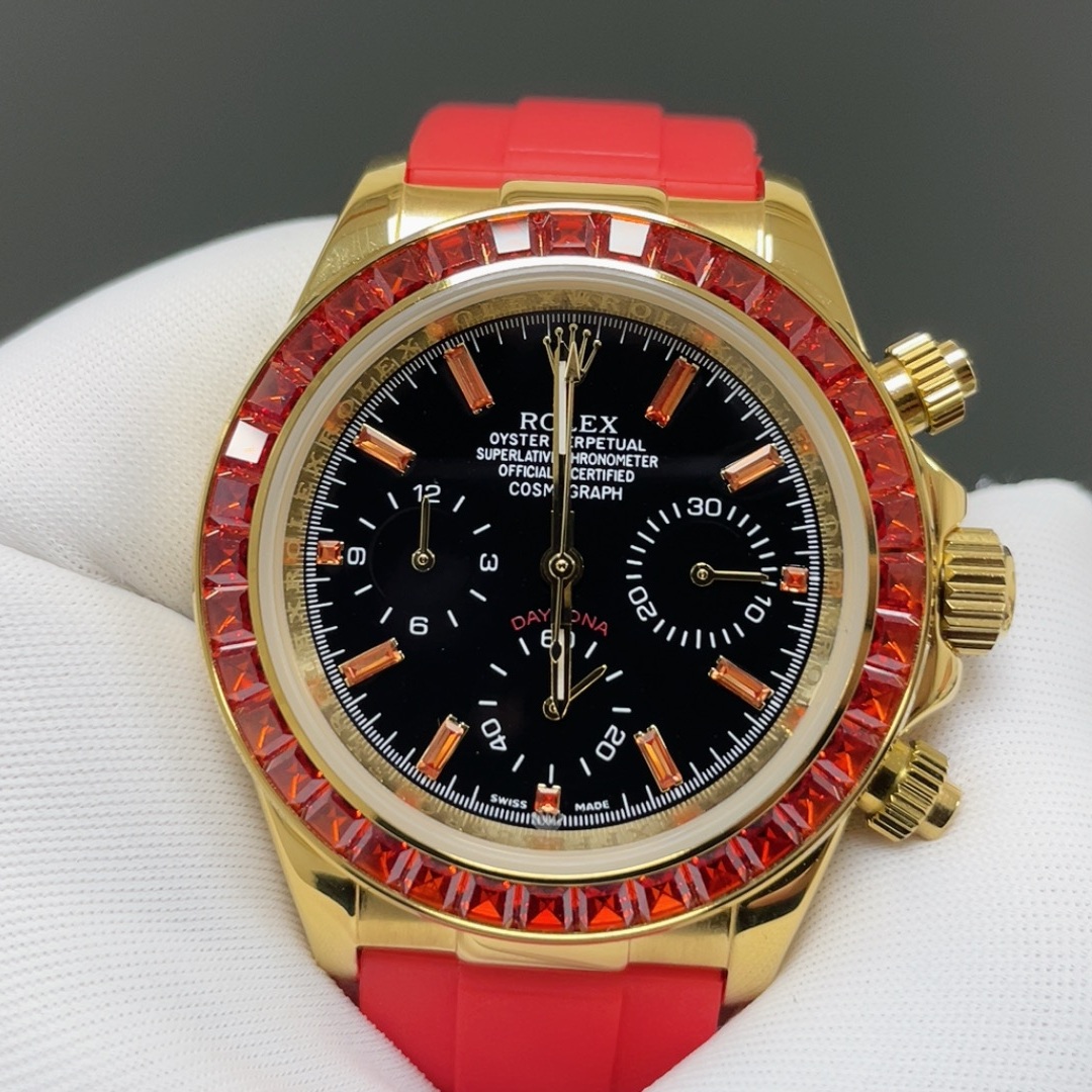 ROLEX Daytona WatchRolex Cosmograph Style Automatic Watch, Black Dial Rubber Strap