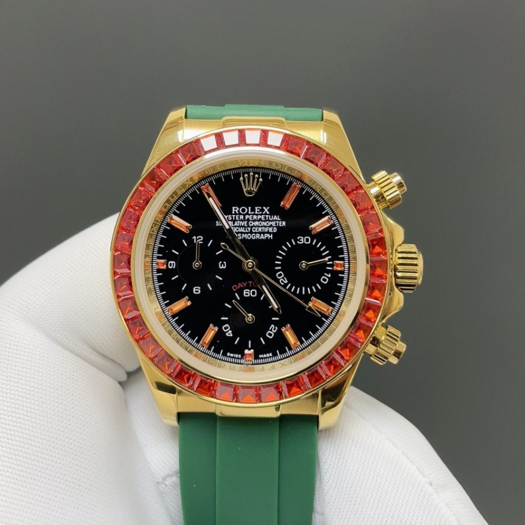 ROLEX Daytona WatchRolex Cosmograph Style Automatic Watch, Black Dial Rubber Strap