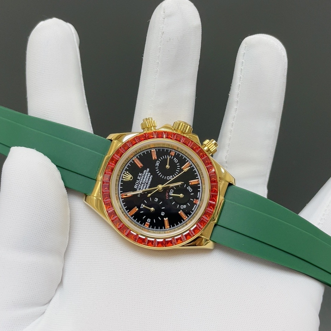 ROLEX Daytona WatchRolex Cosmograph Style Automatic Watch, Black Dial Rubber Strap