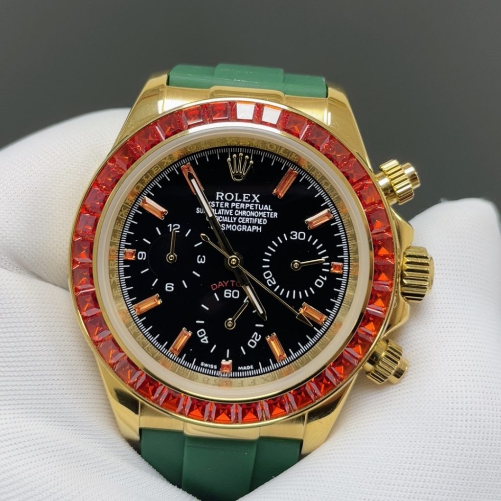 ROLEX Daytona WatchRolex Cosmograph Style Automatic Watch, Black Dial Rubber Strap