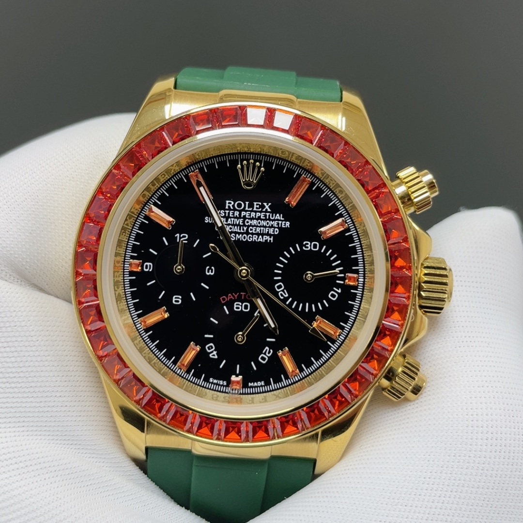 ROLEX Daytona WatchRolex Cosmograph Style Automatic Watch, Black Dial Rubber Strap
