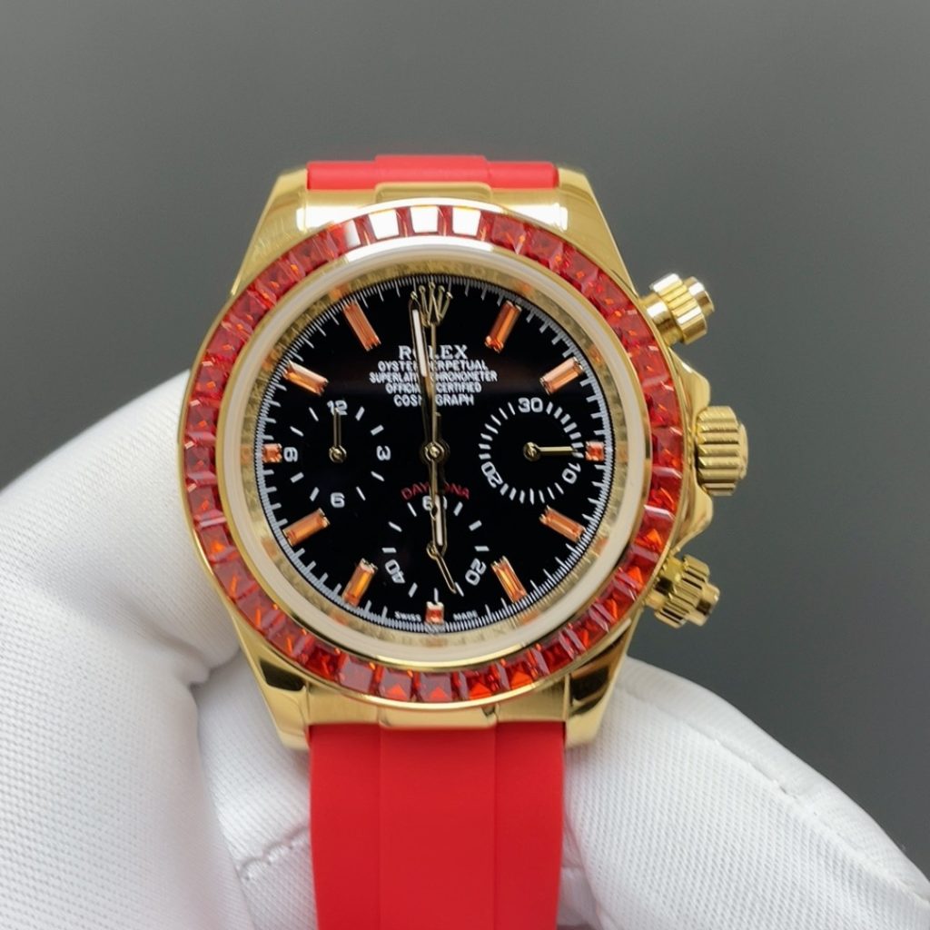 ROLEX Daytona WatchRolex Cosmograph Style Automatic Watch, Black Dial Rubber Strap