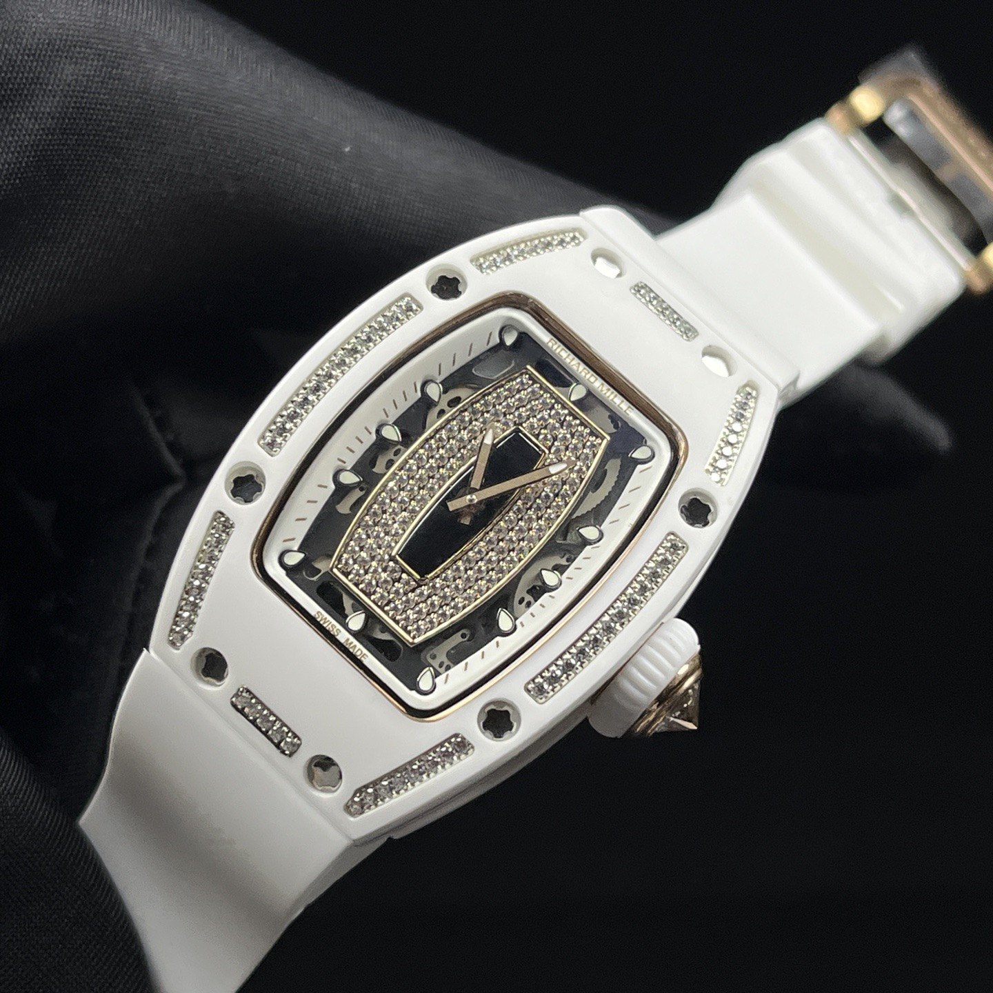 RICHARD MILLE RM07-01 WaRichard Mille RM Style Automatic Watch, Diamond Dial Index Rubber Straptch