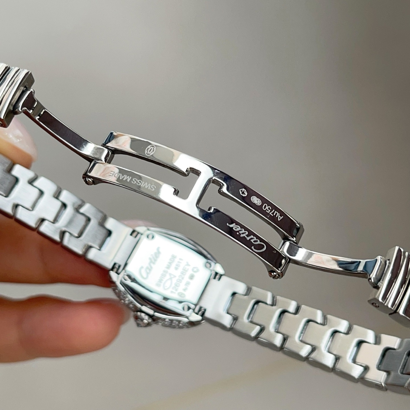 Cartier Baignoire Style Quartz Watch, White Dial Roman Numeral Stainless Steel Case Metal Bracelet