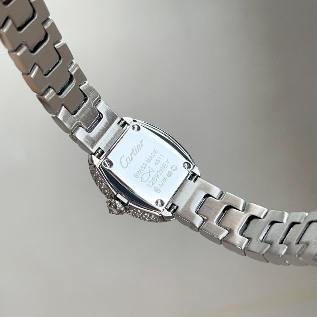 Cartier Baignoire Style Quartz Watch, White Dial Roman Numeral Stainless Steel Case Metal Bracelet