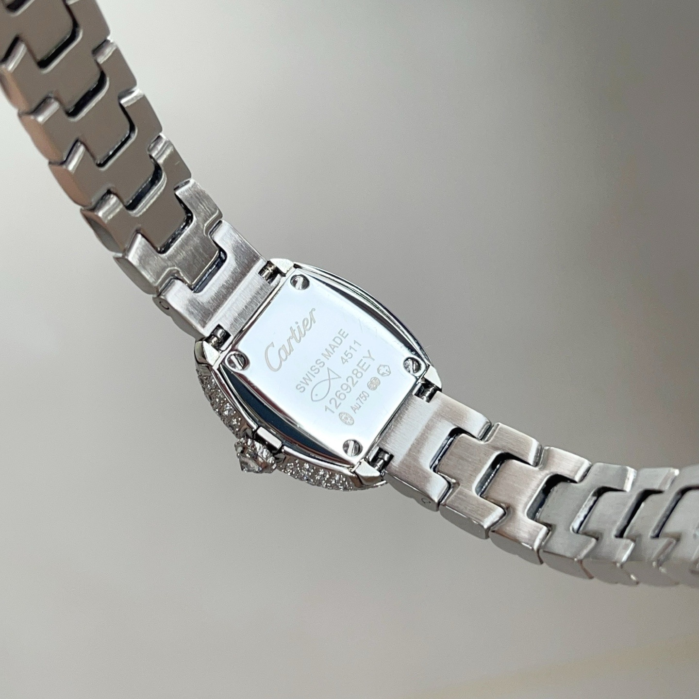 Cartier Baignoire Style Quartz Watch, White Dial Roman Numeral Stainless Steel Case Metal Bracelet
