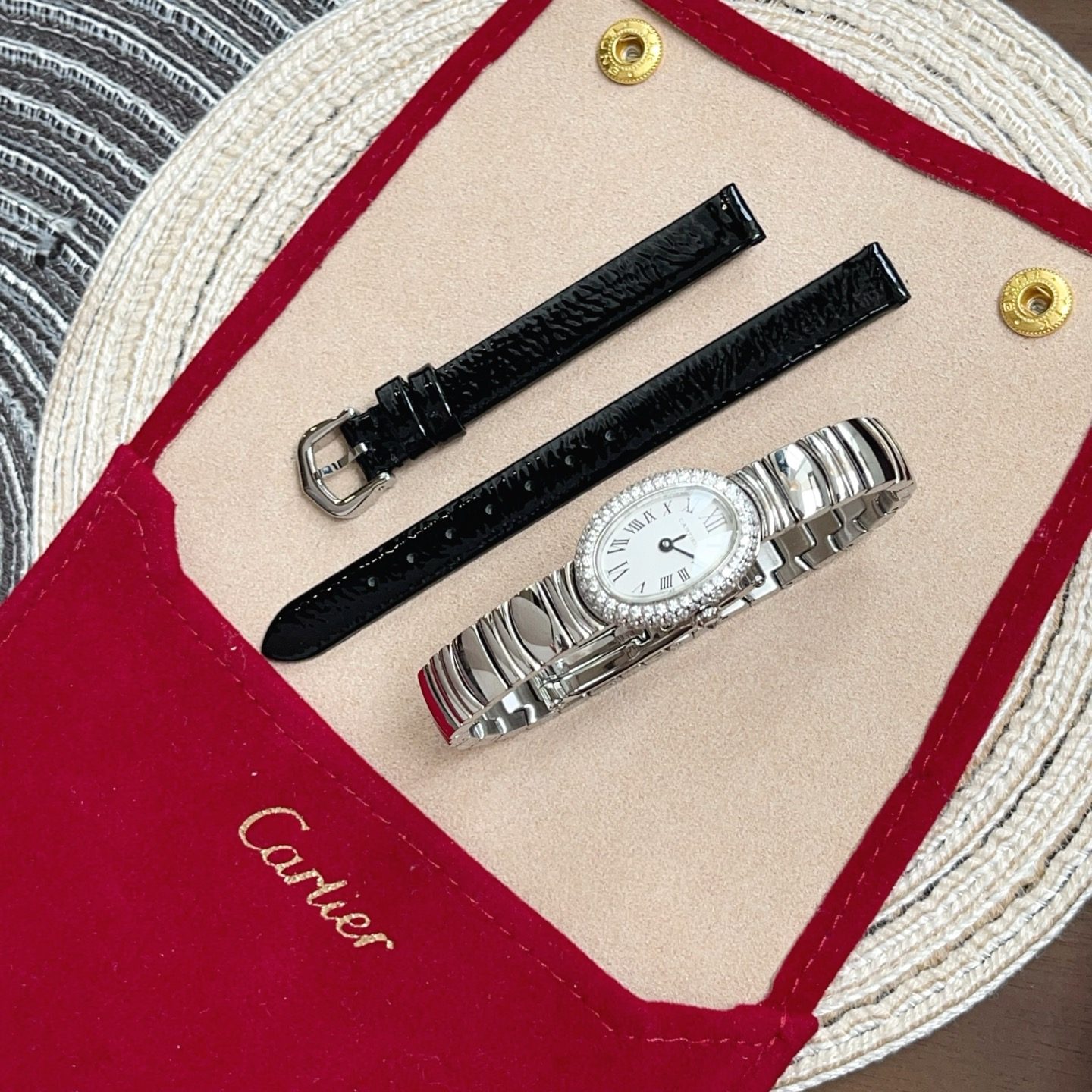 Cartier Baignoire Style Quartz Watch, White Dial Roman Numeral Stainless Steel Case Metal Bracelet