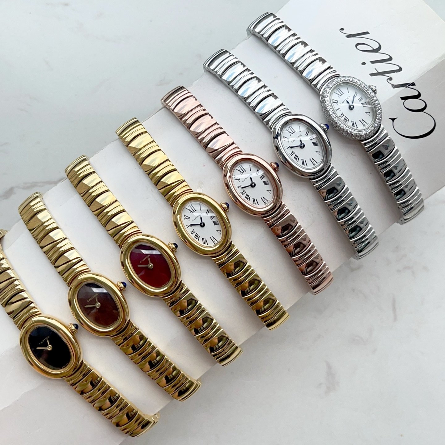 Cartier Baignoire Style Quartz Watch, White Dial Roman Numeral Stainless Steel Case Metal Bracelet