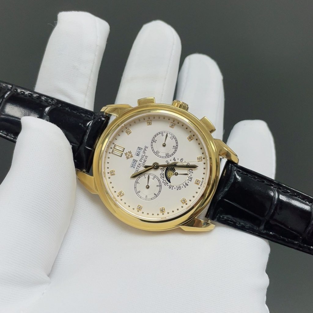 PATEK PHILIPPE Perpetual CalPatek Philippe Calatrava Style Automatic Watch, White Dial Diamond Index Perpetual Calendar Leather Strapendar Watch