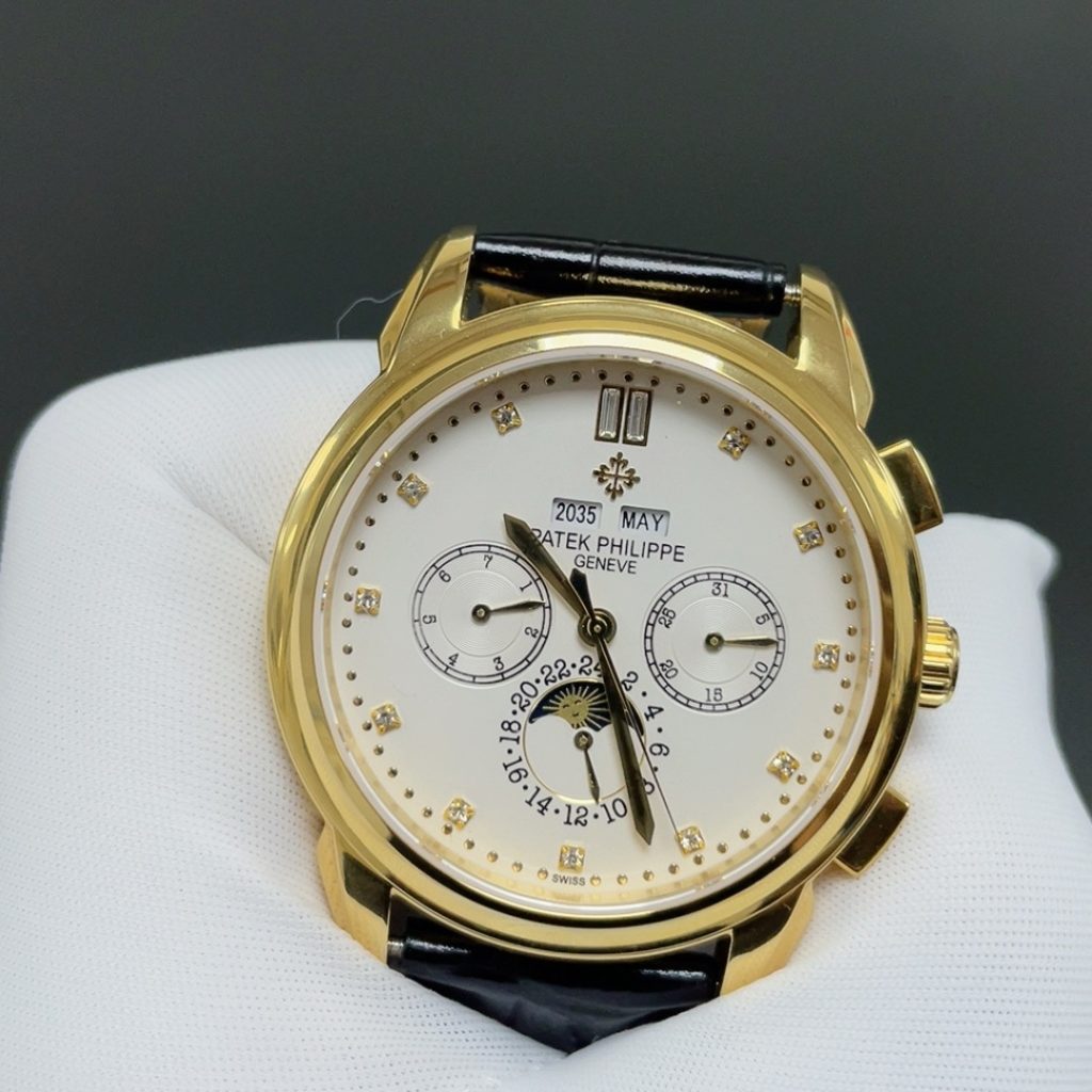 PATEK PHILIPPE Perpetual CalPatek Philippe Calatrava Style Automatic Watch, White Dial Diamond Index Perpetual Calendar Leather Strapendar Watch