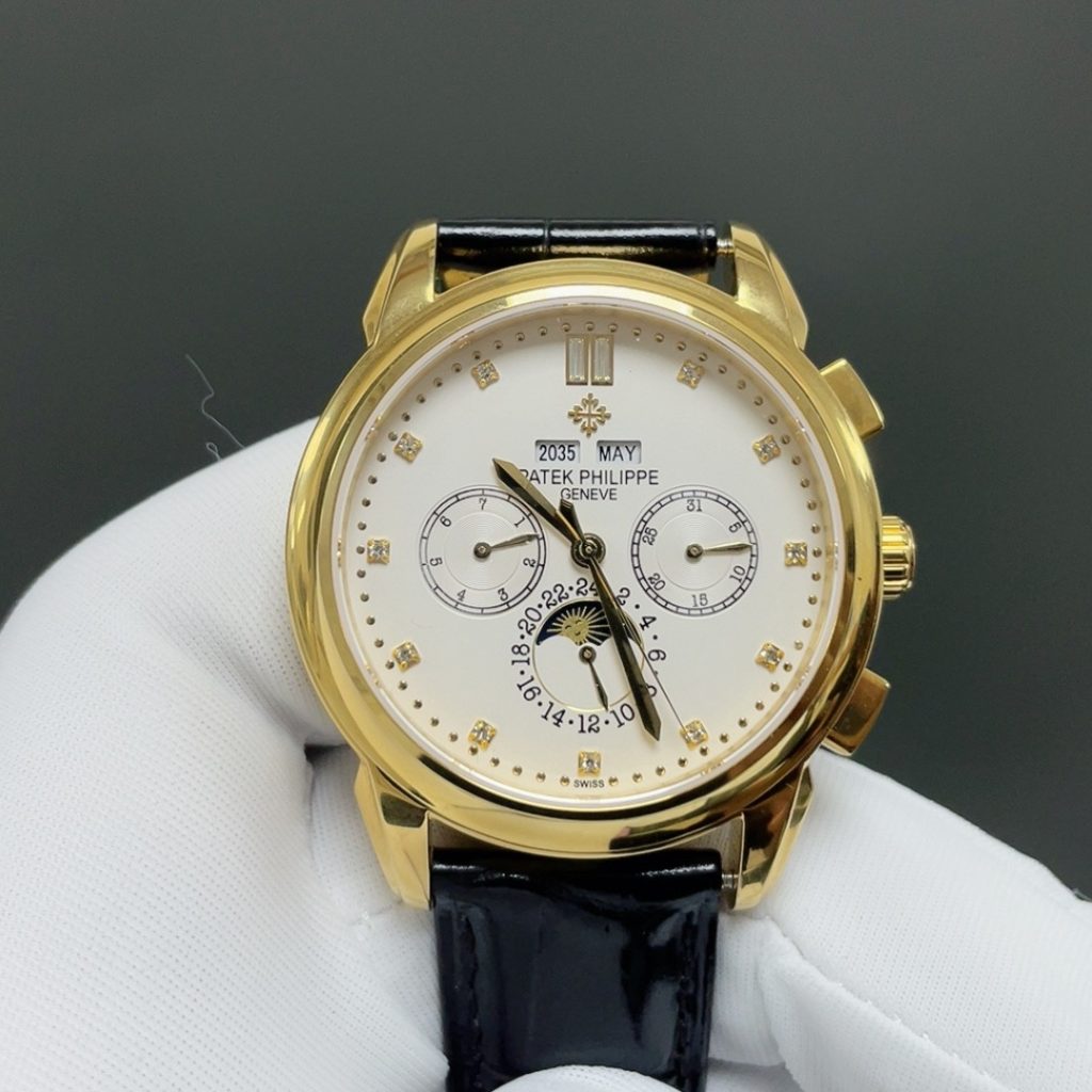 PATEK PHILIPPE Perpetual CalPatek Philippe Calatrava Style Automatic Watch, White Dial Diamond Index Perpetual Calendar Leather Strapendar Watch
