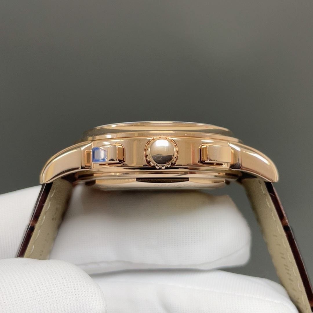 PATEK PHILIPPE Perpetual CalPatek Philippe Calatrava Style Automatic Watch, White Dial Diamond Index Chronograph Leather Strapendar Moon Phase Watch