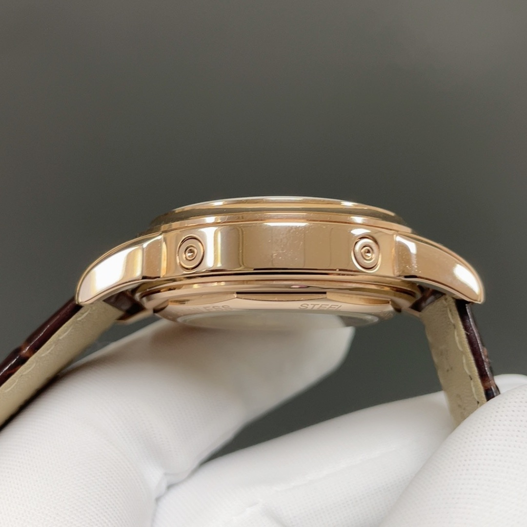 PATEK PHILIPPE Perpetual CalPatek Philippe Calatrava Style Automatic Watch, White Dial Diamond Index Chronograph Leather Strapendar Moon Phase Watch