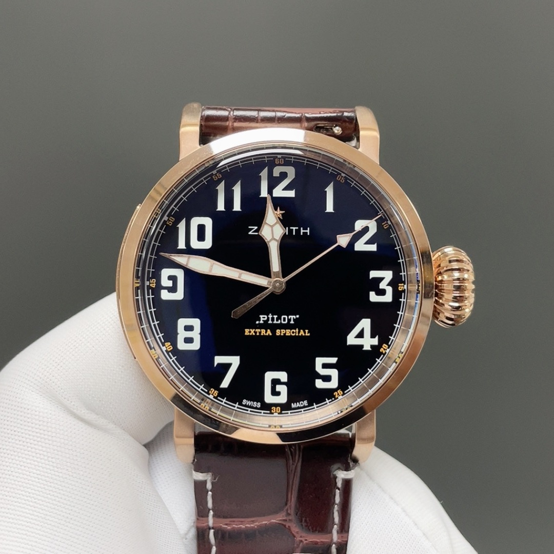 ZENITH Pilot WatchZenith Pilot Style Automatic Watch, Black Dial Arabic Numeral Leather Strap