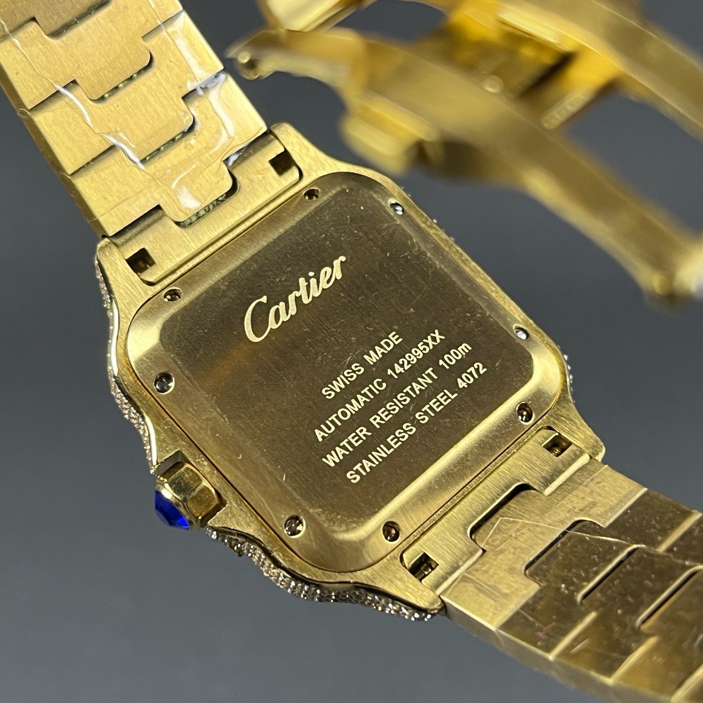 Cartier Automatic Watch, Diamond Pavé Dial Arabic Numeral Yellow Gold Case Metal Bracelet 100m WR