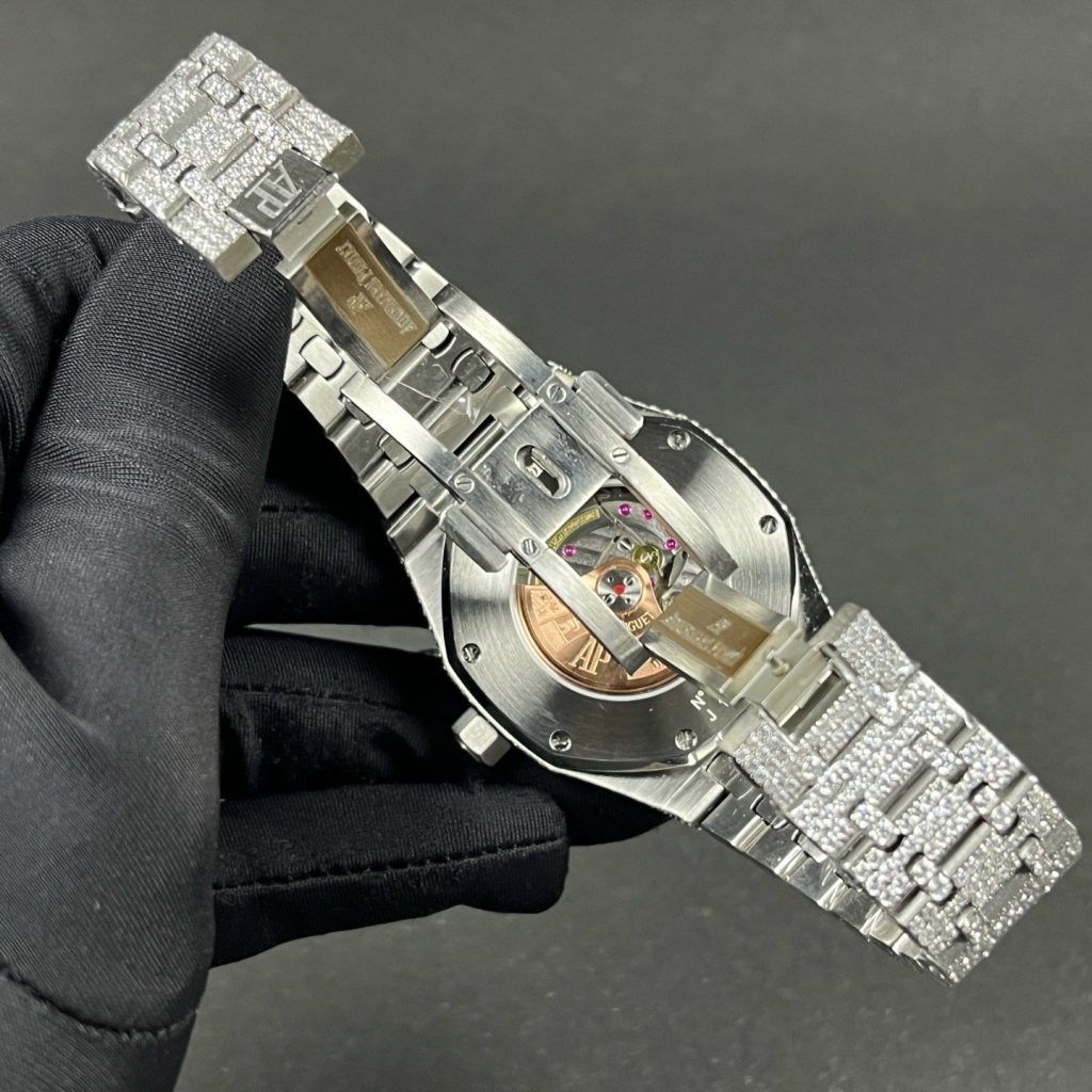 Audemars Piguet Royal Oak Audemars Piguet Royal Style Diamond Set Automatic Watch, Black Dial Date Metal BraceletDiamond Watch
