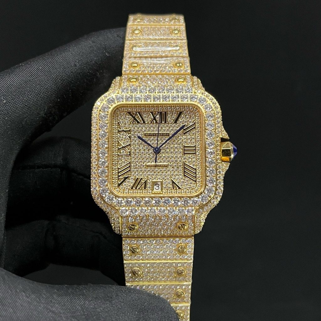 Cartier Santos Diamond WatcCartier Santos Style Automatic Watch, Diamond Dial Roman Numeral Date Metal Braceleth