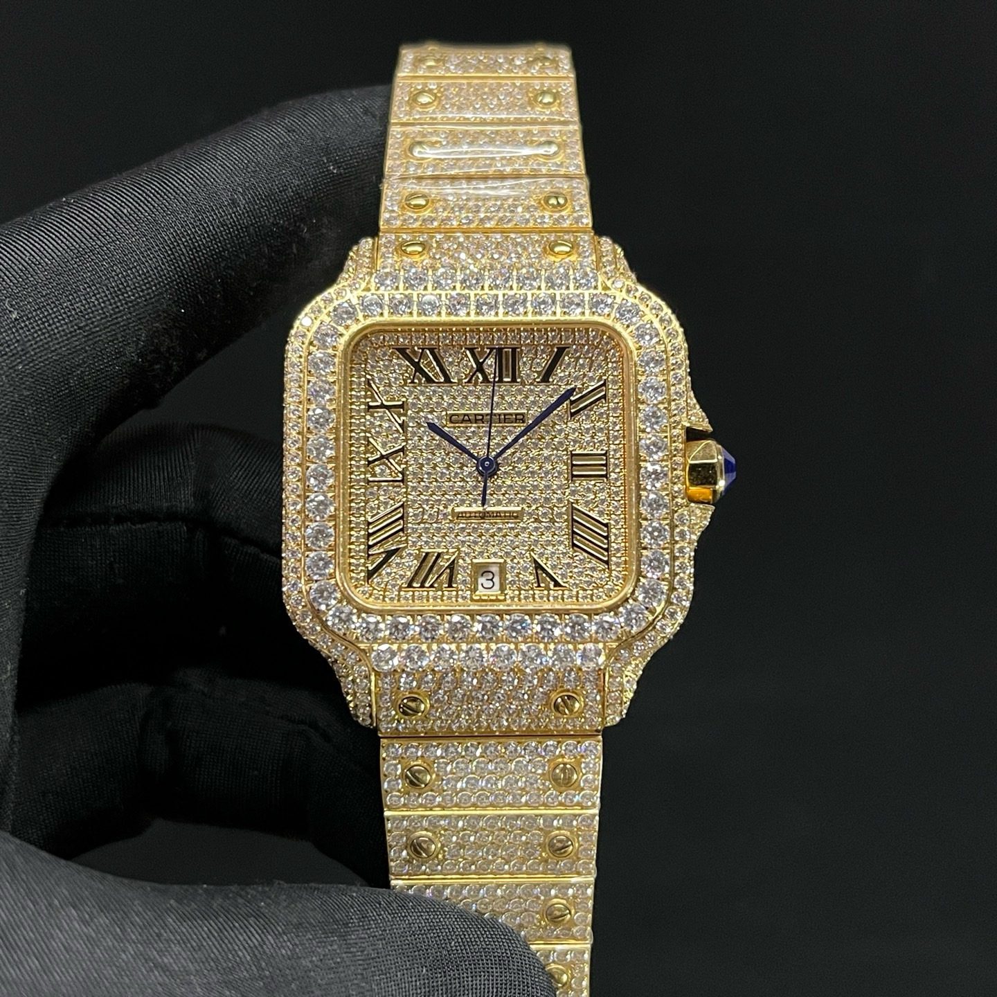 Cartier Santos Diamond WatcCartier Santos Style Automatic Watch, Diamond Dial Roman Numeral Date Metal Braceleth
