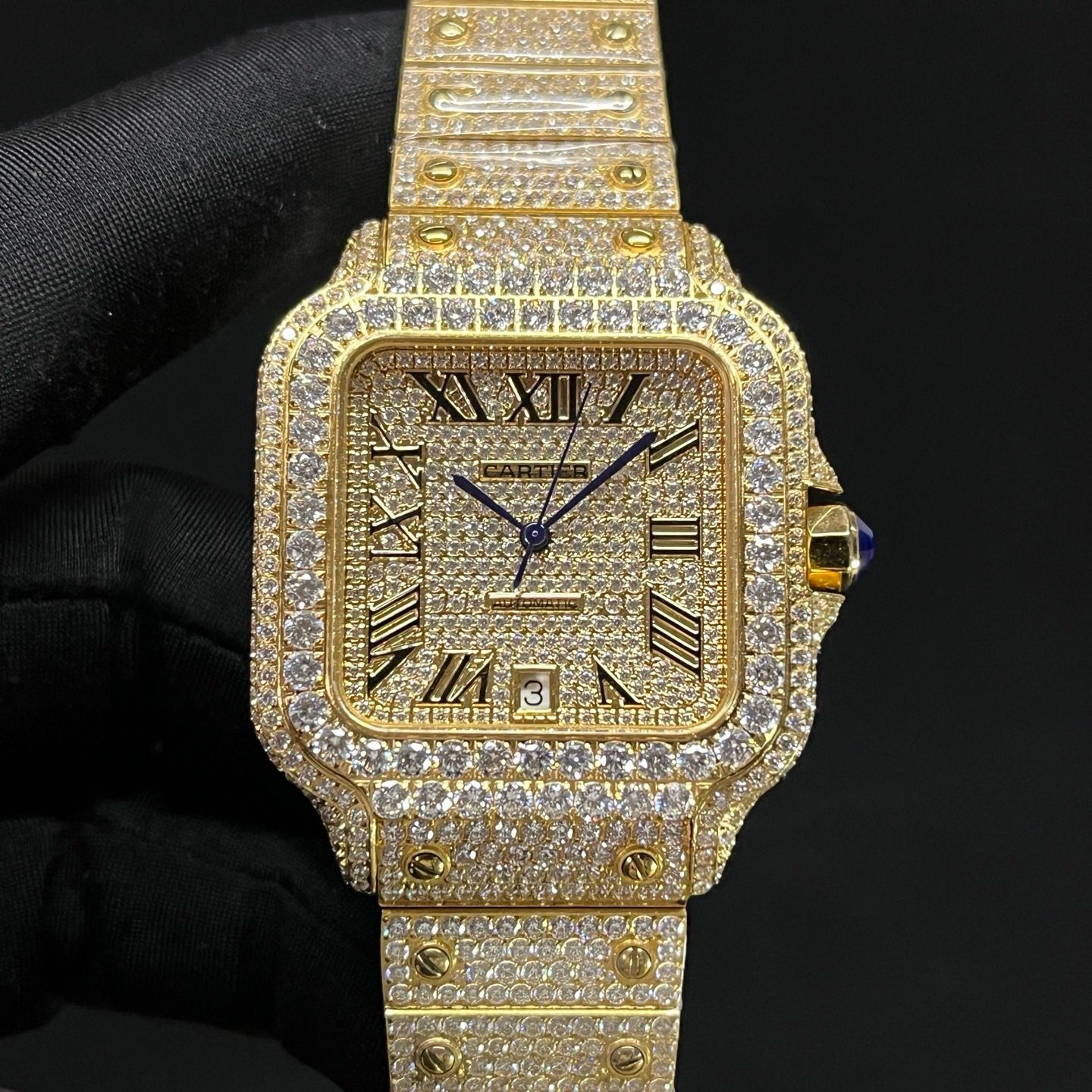 Cartier Santos Diamond WatcCartier Santos Style Automatic Watch, Diamond Dial Roman Numeral Date Metal Braceleth