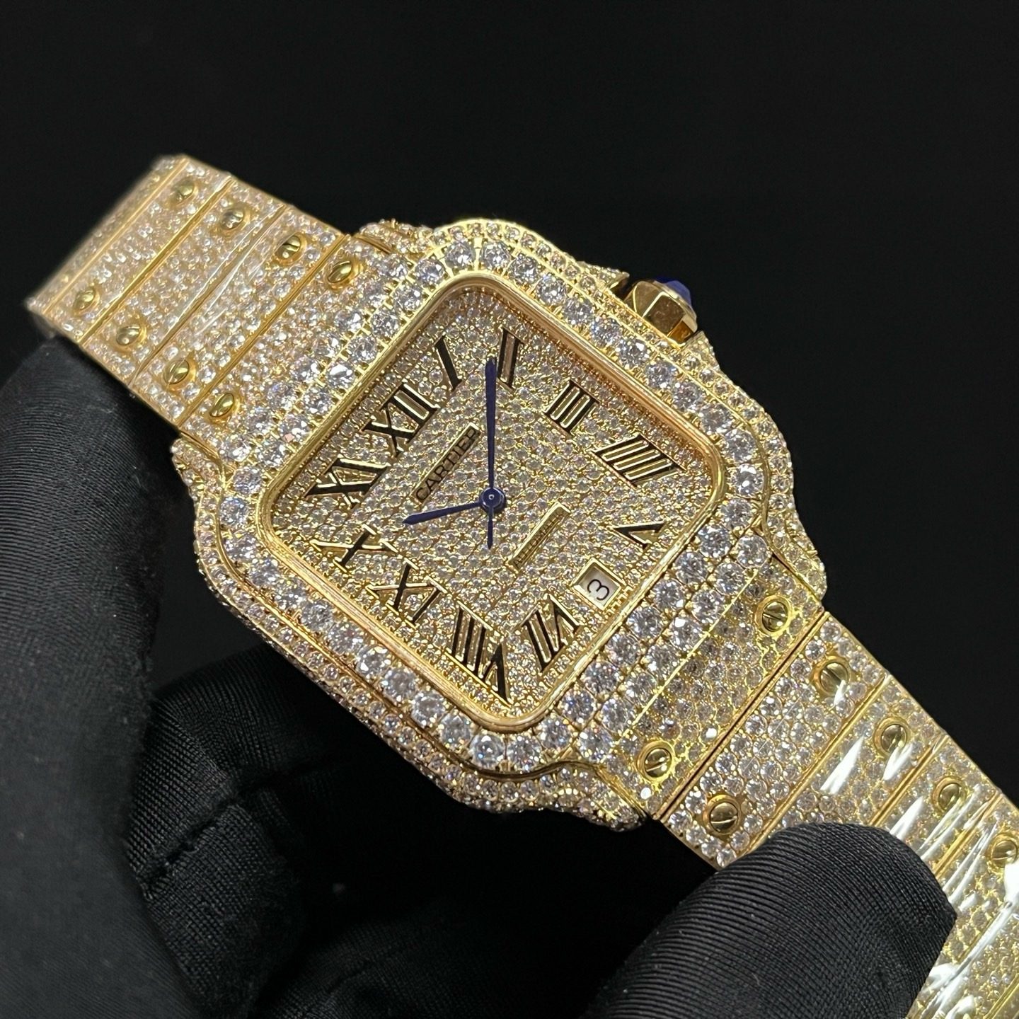 Cartier Santos Diamond WatcCartier Santos Style Automatic Watch, Diamond Dial Roman Numeral Date Metal Braceleth