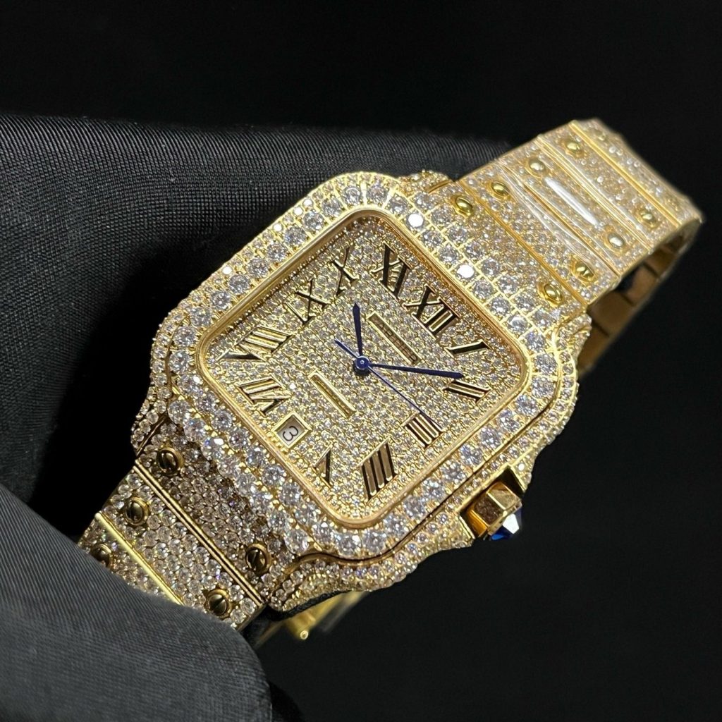 Cartier Santos Diamond WatcCartier Santos Style Automatic Watch, Diamond Dial Roman Numeral Date Metal Braceleth