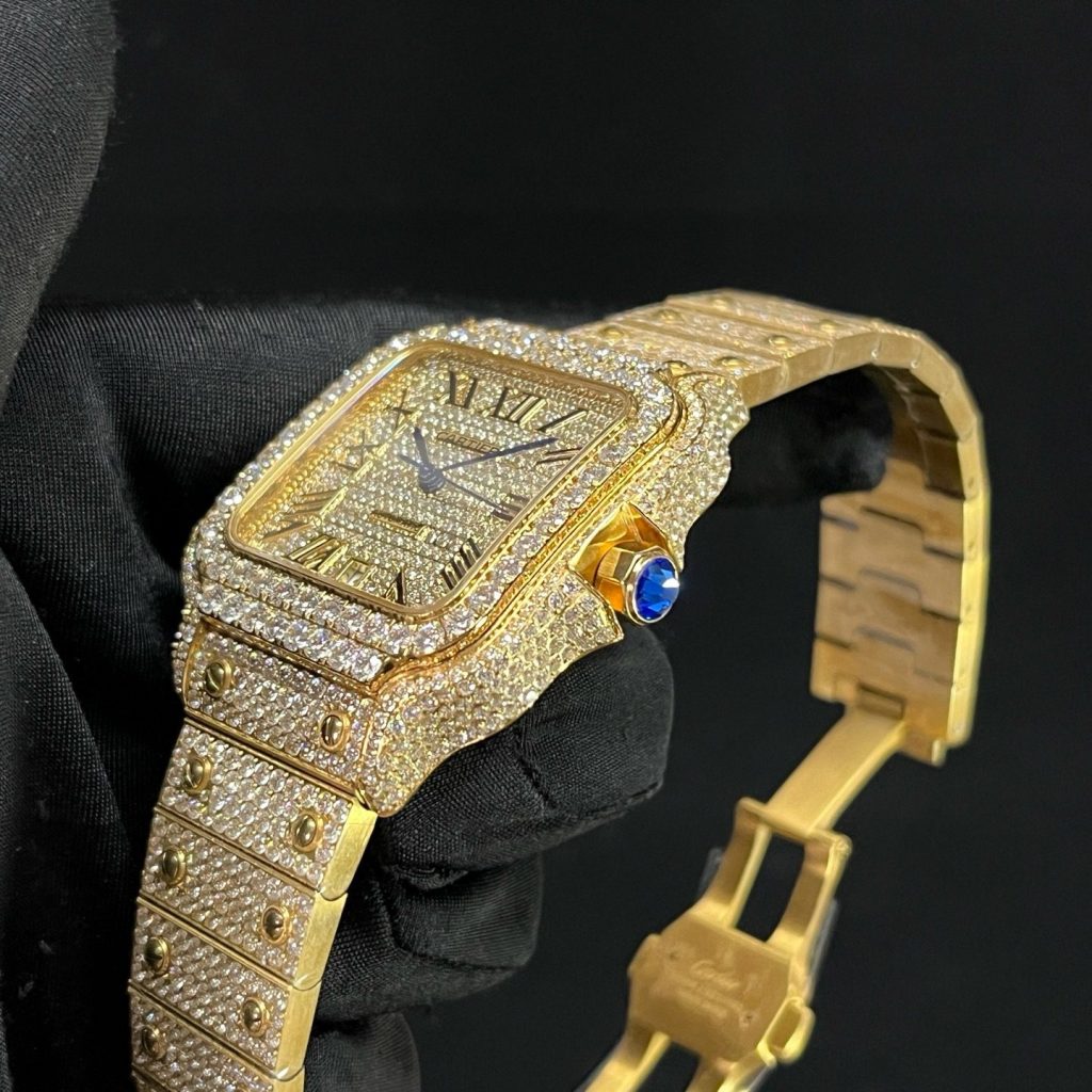 Cartier Santos Diamond WatcCartier Santos Style Automatic Watch, Diamond Dial Roman Numeral Date Metal Braceleth