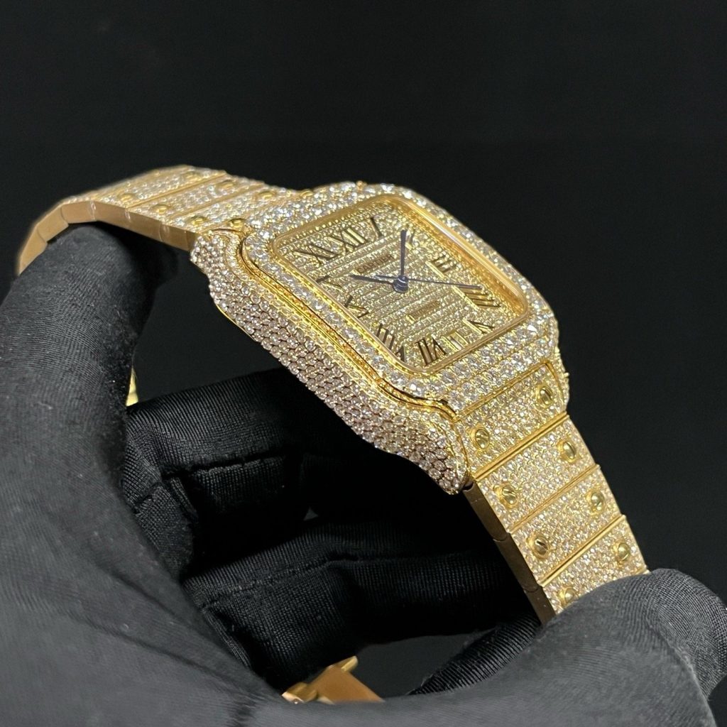 Cartier Santos Diamond WatcCartier Santos Style Automatic Watch, Diamond Dial Roman Numeral Date Metal Braceleth