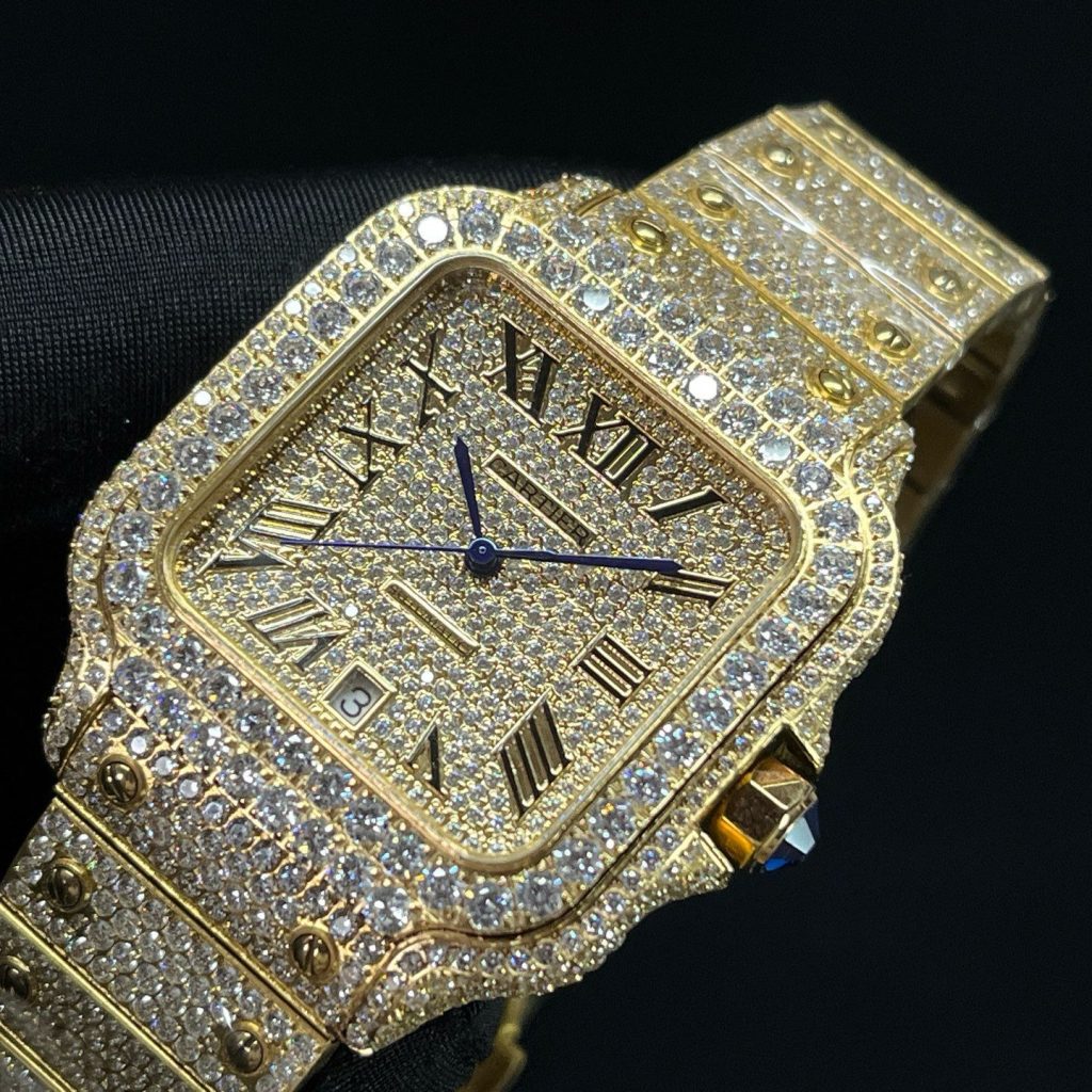 Cartier Santos Diamond WatcCartier Santos Style Automatic Watch, Diamond Dial Roman Numeral Date Metal Braceleth