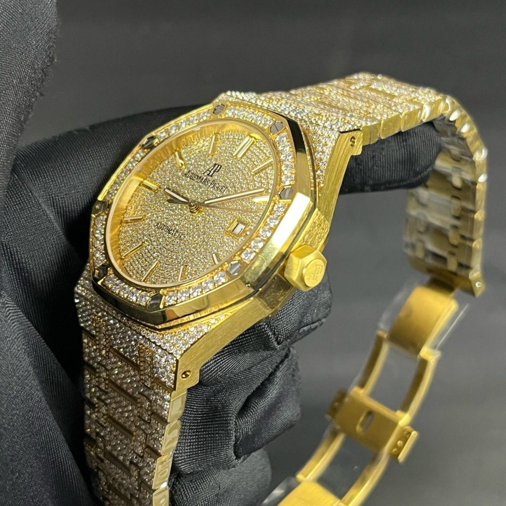 Audemars Piguet Automatic Watch, Diamond Dial Index Rose Gold Case Metal Bracelet Sapphire Crystal