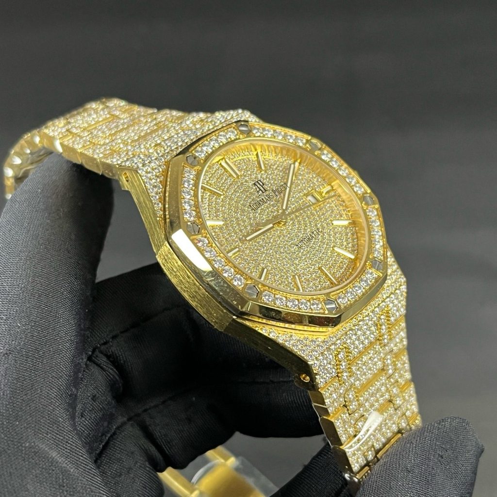 Audemars Piguet Automatic Watch, Diamond Dial Index Rose Gold Case Metal Bracelet Sapphire Crystal