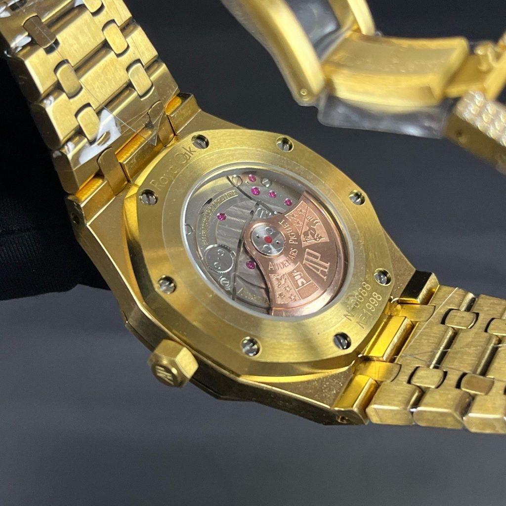 Audemars Piguet Automatic Watch, Diamond Dial Index Rose Gold Case Metal Bracelet Sapphire Crystal